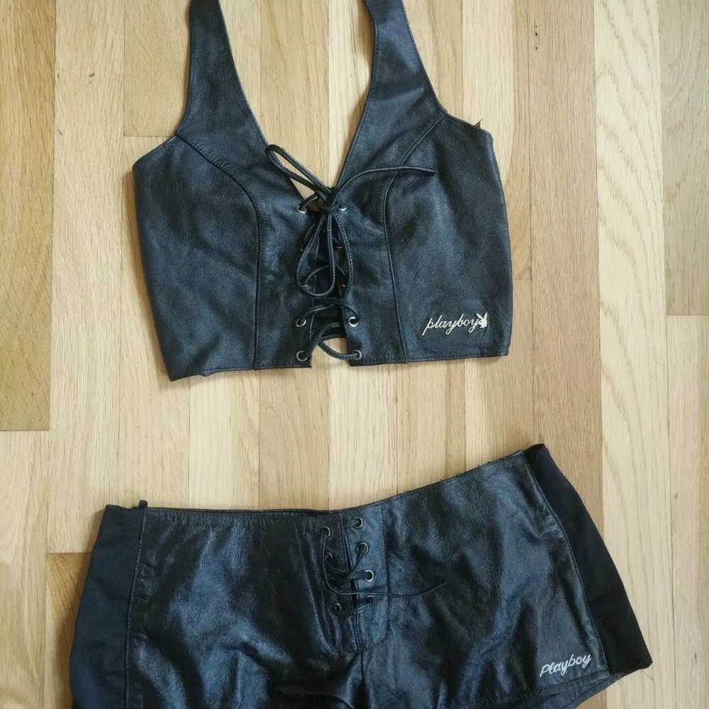 Vintage Leather Official Playboy halter set M